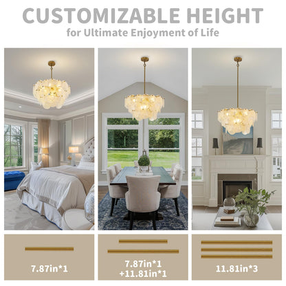 Giawosth Gold Chandeliers Modern Glass Chandelier, D23.2 inch Round Crystal Pendant Light for Dining Room, Foyer, Hallway, Living Room, Bedroom, 9-Lights Height Adjustable Luxury Hanging Fixtures