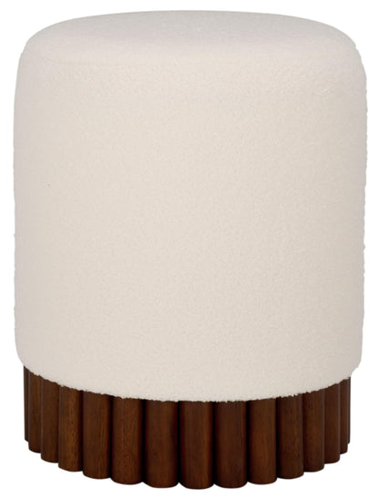 Round Upholstered Ottoman with Solid Wood Base