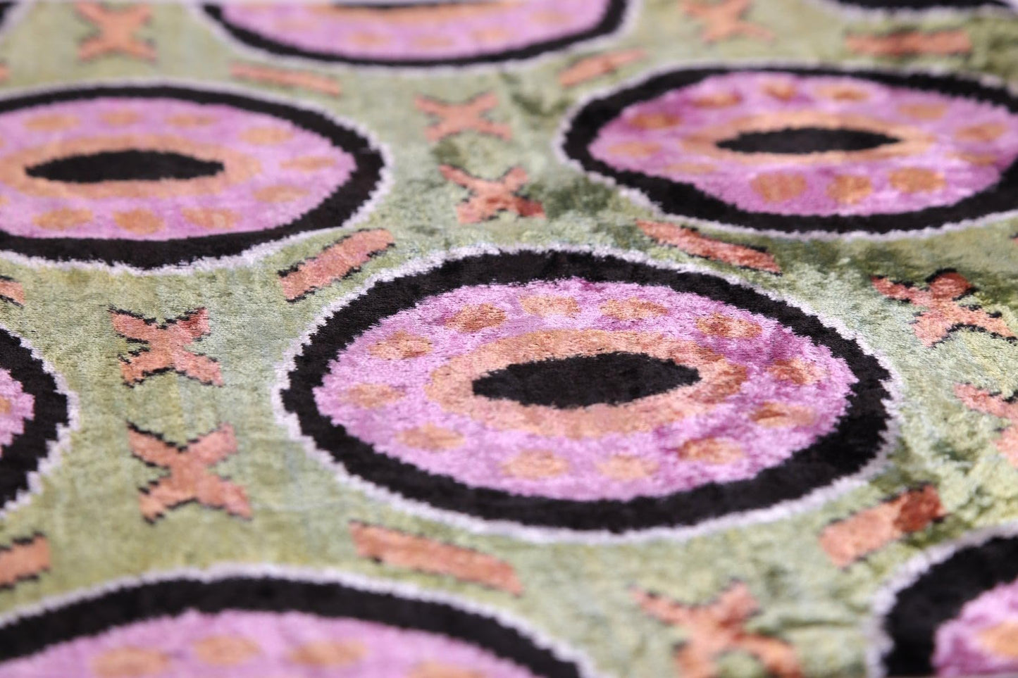 CANVELLO Green Lilac Black Geometric Silk Velvet Pillow – 16x16 Handmade