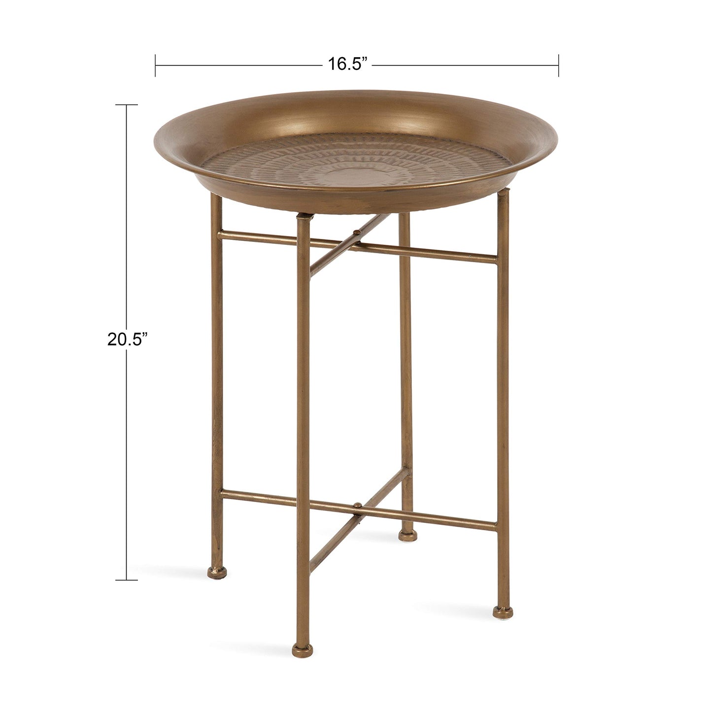 Kate and Laurel Mahdavi Round Hammered Metal Tray End Table, Dark Gold