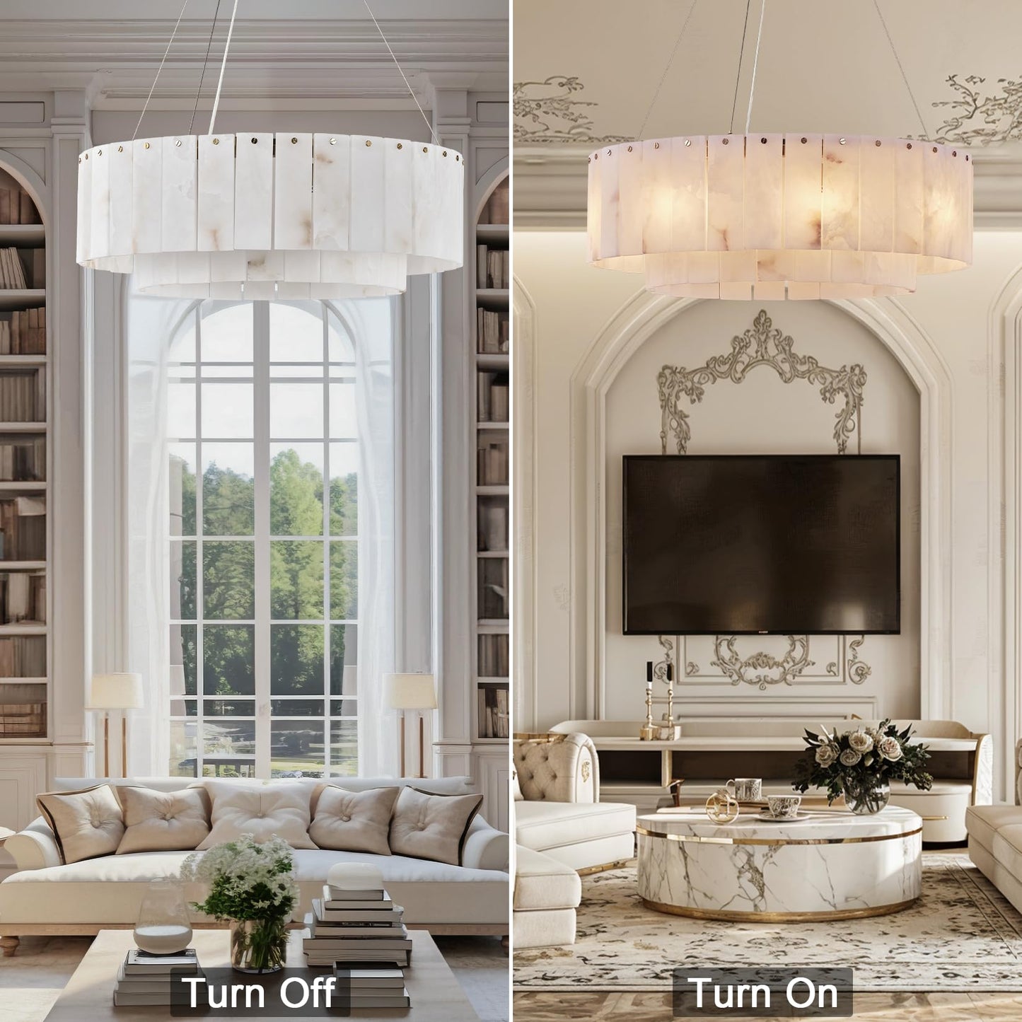 OSRoyce Alabaster Chandeliers D23in Round Chandeliers for Dining Room Small Chandelier Light Fixture for Kitchen Living Room Foyer Entryway Hallway