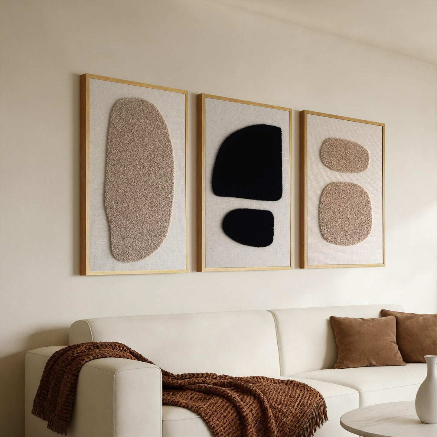 3D Textured Lambswool on Canvas Framed Wall Art, Set of 3