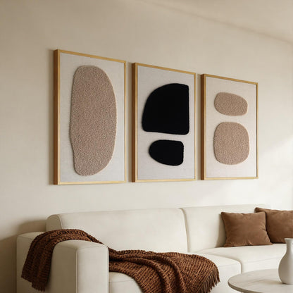 3D Textured Lambswool on Canvas Framed Wall Art, Set of 3