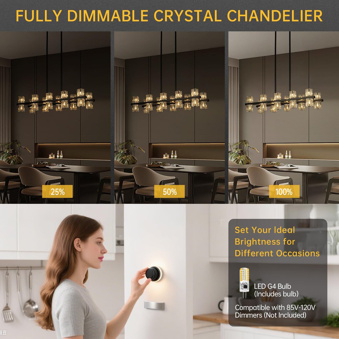 20-Lights L32" Black Crystal Chandeliers for Dining Room Light Fixture