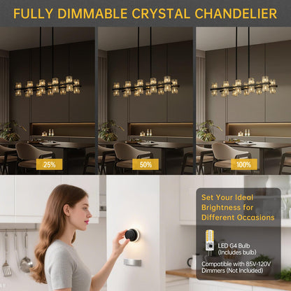 20-Lights L32" Black Crystal Chandeliers for Dining Room Light Fixture