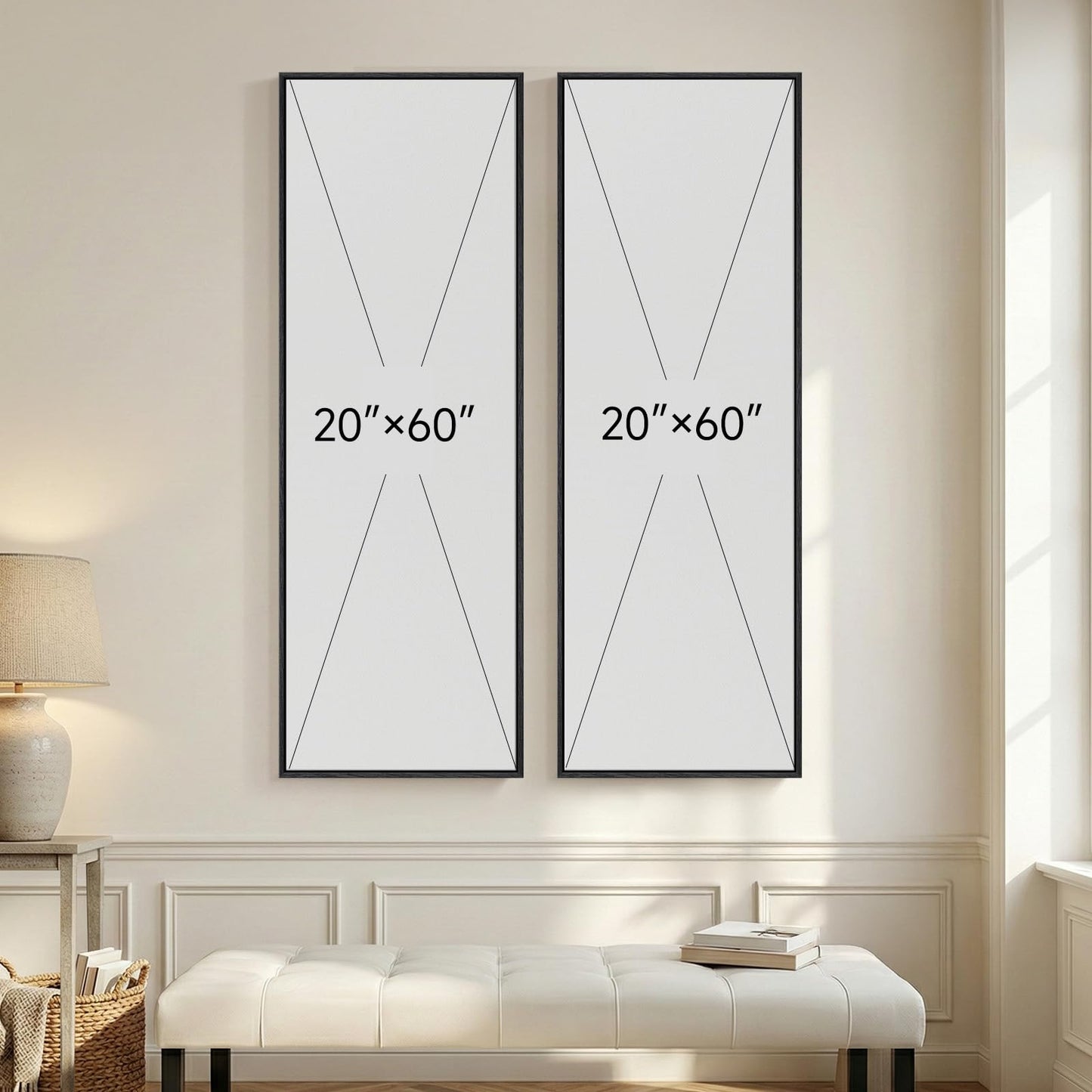 Framed Black & White Abstract Print on Canvas Wall Art, Set of 2