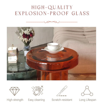 CAROCC Coffee Table, Round Glass Side Table for Living Room, Modern Small End Table with Tempered Glass Top (Grey Green, 14.96") (Amber, 21.65in*12.6in)