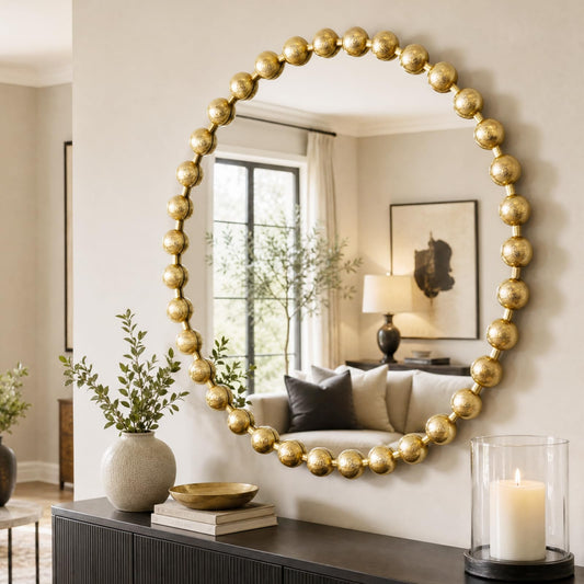 27" Round Gold Metal Wall Mirror