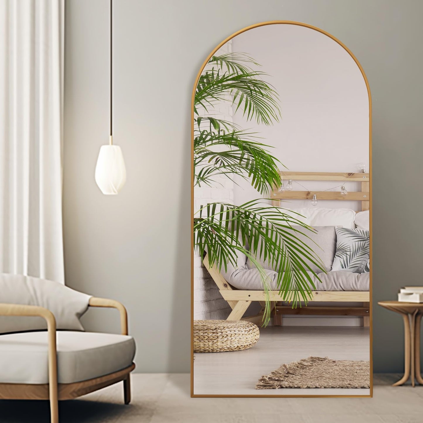 ZHUNFA Arched Full Length Mirror, 71x32 Oversized Floor Mirror with Stand