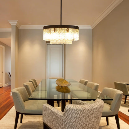 Black Modern Chandeliers for Dining Room Light Fixture, 7-light Large Chandelier Kitchen Light Fixture Over Table, Glass Drum Lighting Entryway Lights Fixture for Foyer Bedroom Hallway Living Room