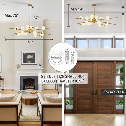 51" Brass Burst Chandelier