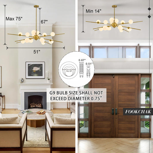 51" Brass Burst Chandelier