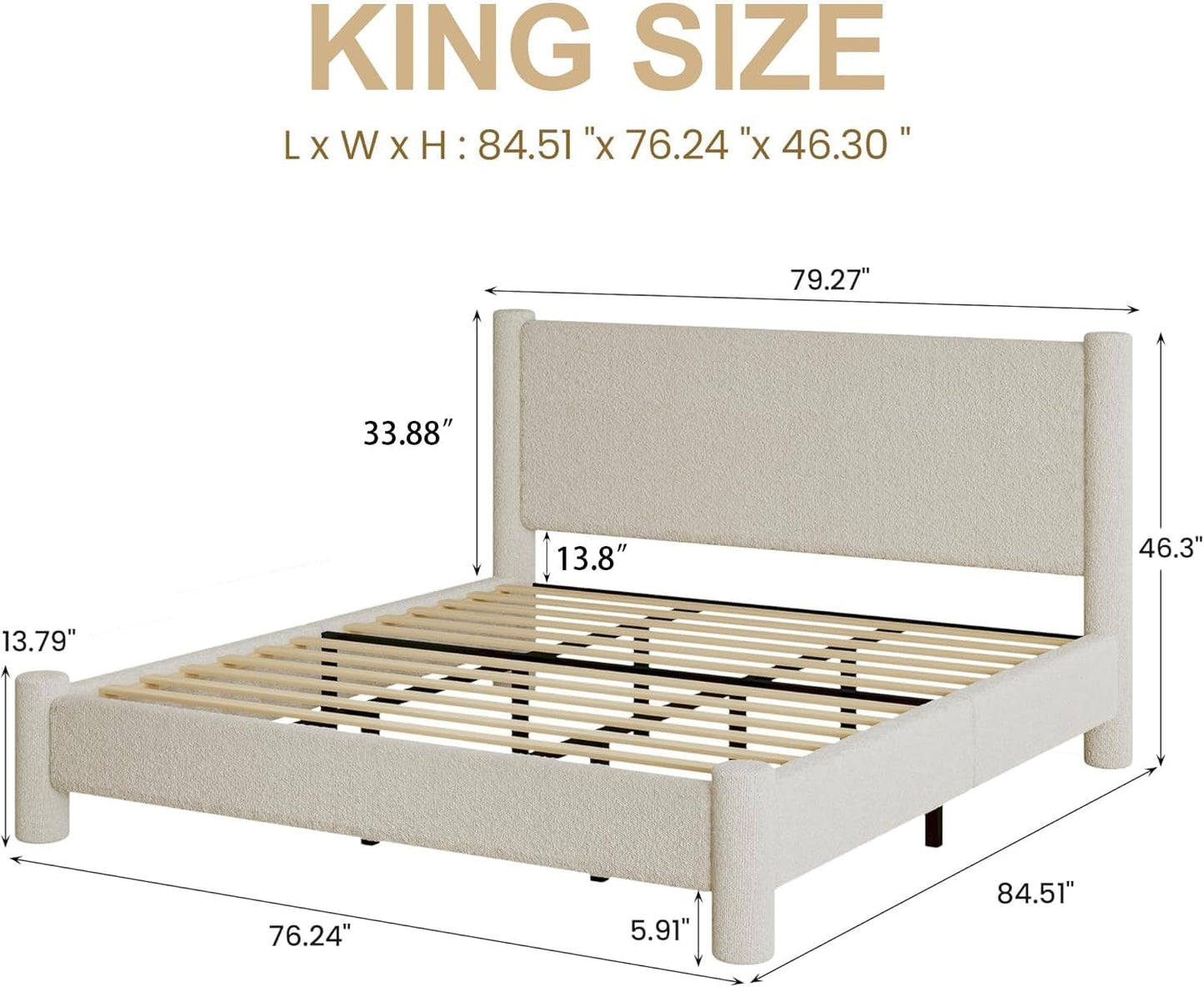 Boucle Upholstered Bed Frame, King