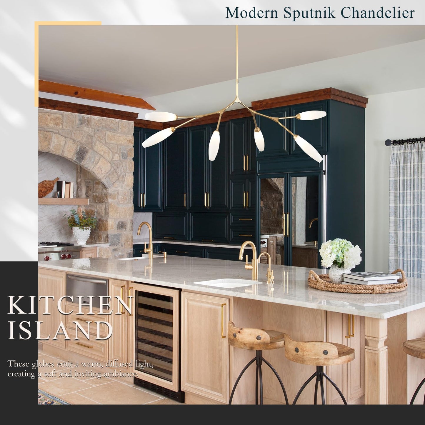 Sparklelf Modern 6-Light Chandelier Elegance Sputnik Chandeliers for Dining Room L50’’ Large Glass Chandelier Adjustable Branch Pendant Light Fixture for Living Room Kitchen Bedroom