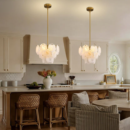 Giawosth Modern Gold Glass Chandelier, 4-Light Crystal Ceiling Pendant, Round Adjustable Hanging Fixture for Dining Room, Living Room, Bedroom, Foyer, G9 Base