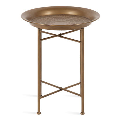 Kate and Laurel Mahdavi Round Hammered Metal Tray End Table, Dark Gold
