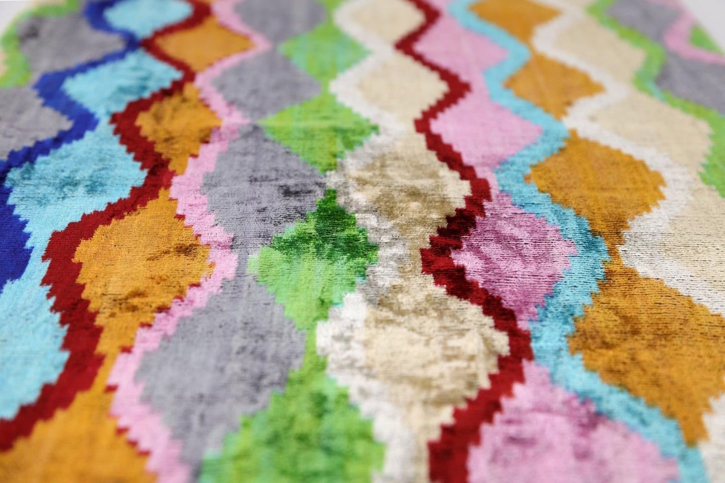 CANVELLO Handmade 16x16 Velvet Pillow – Multicolor Zigzag Ikat Pattern