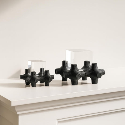 Black Resin and Clear Crystal Decorative Objects, Set of 2