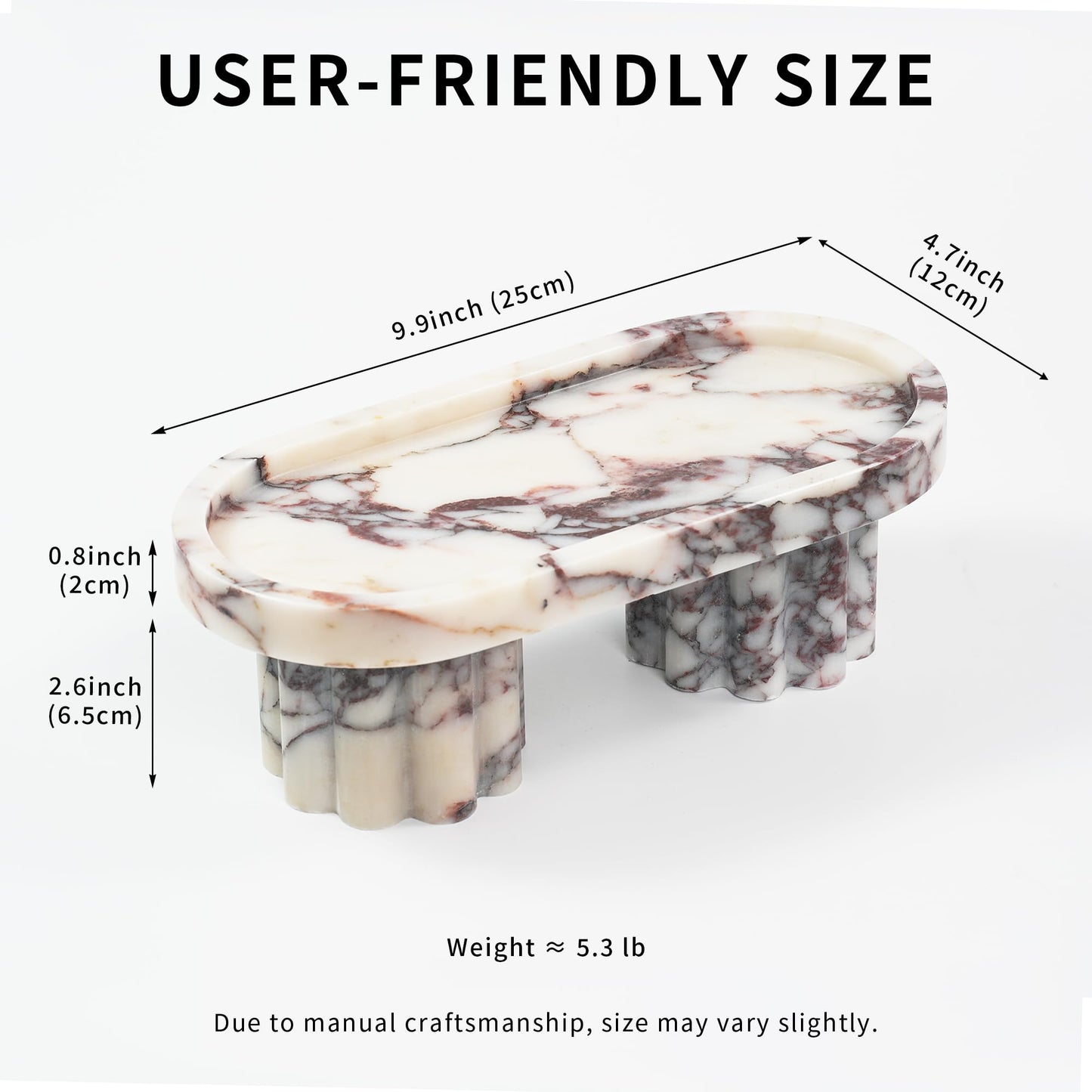 White & Purple Marble Decorative Oval Pedestal Tray