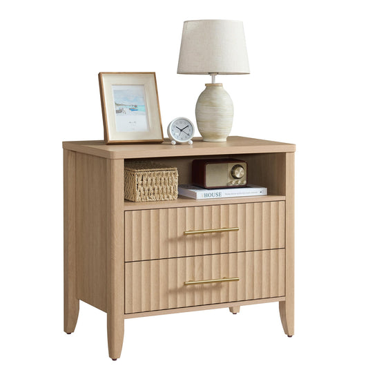 27" Nightstand with Fluted Drawers, Oak
