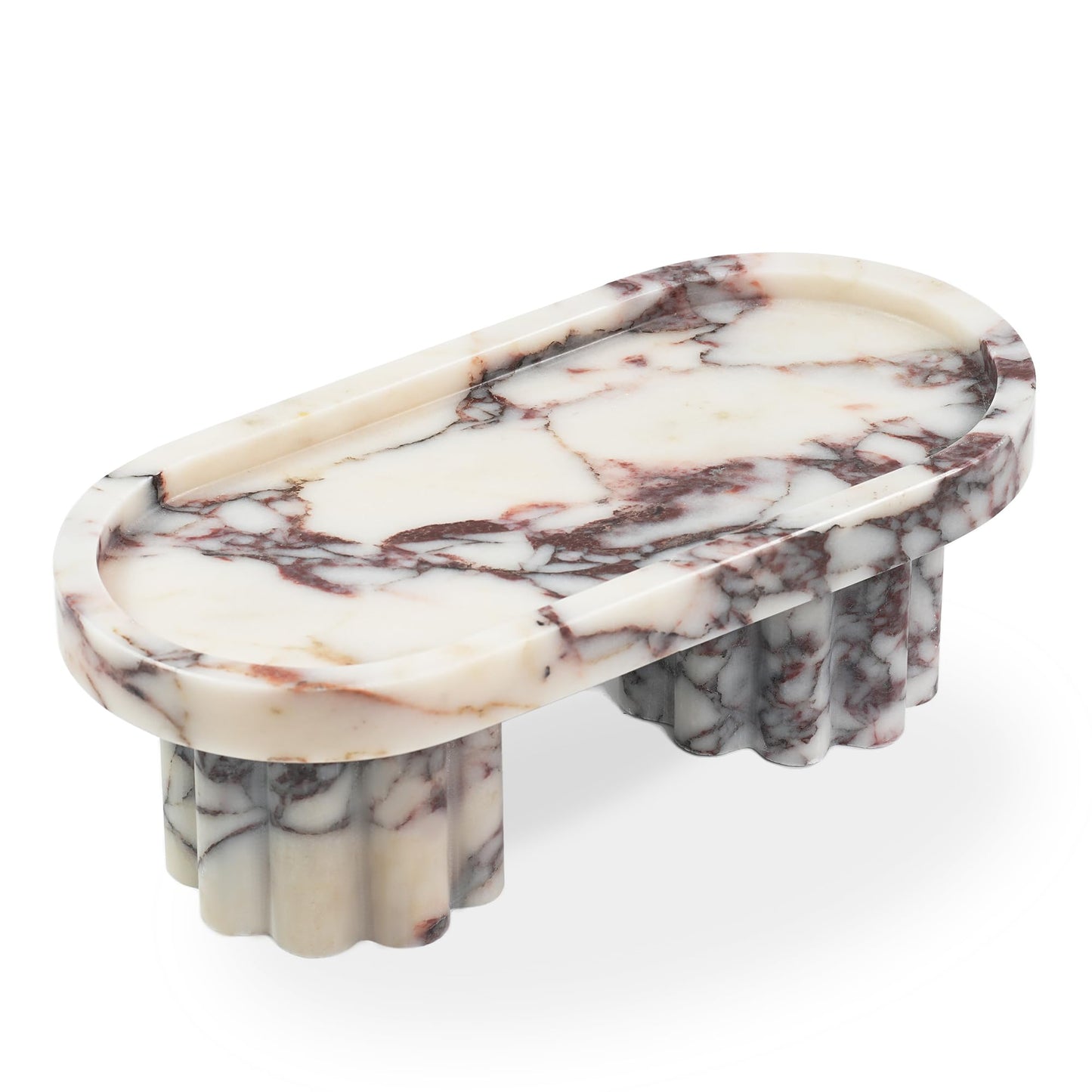 White & Purple Marble Decorative Oval Pedestal Tray