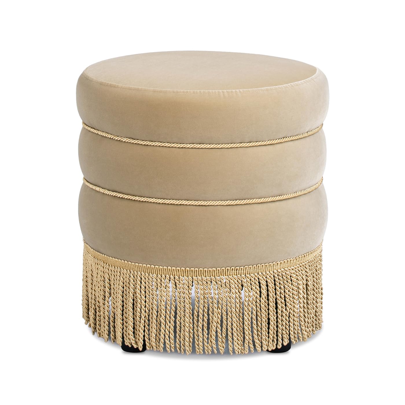 Velvet Round Ottoman with Fringe