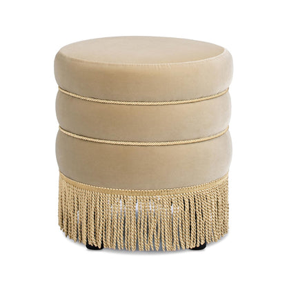 Velvet Round Ottoman with Fringe