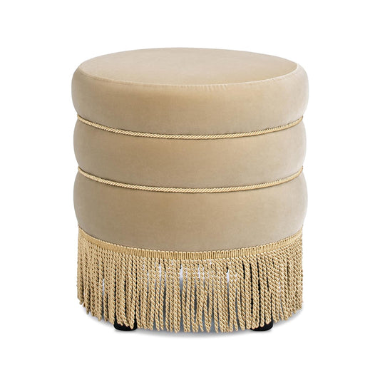 Velvet Round Ottoman with Fringe