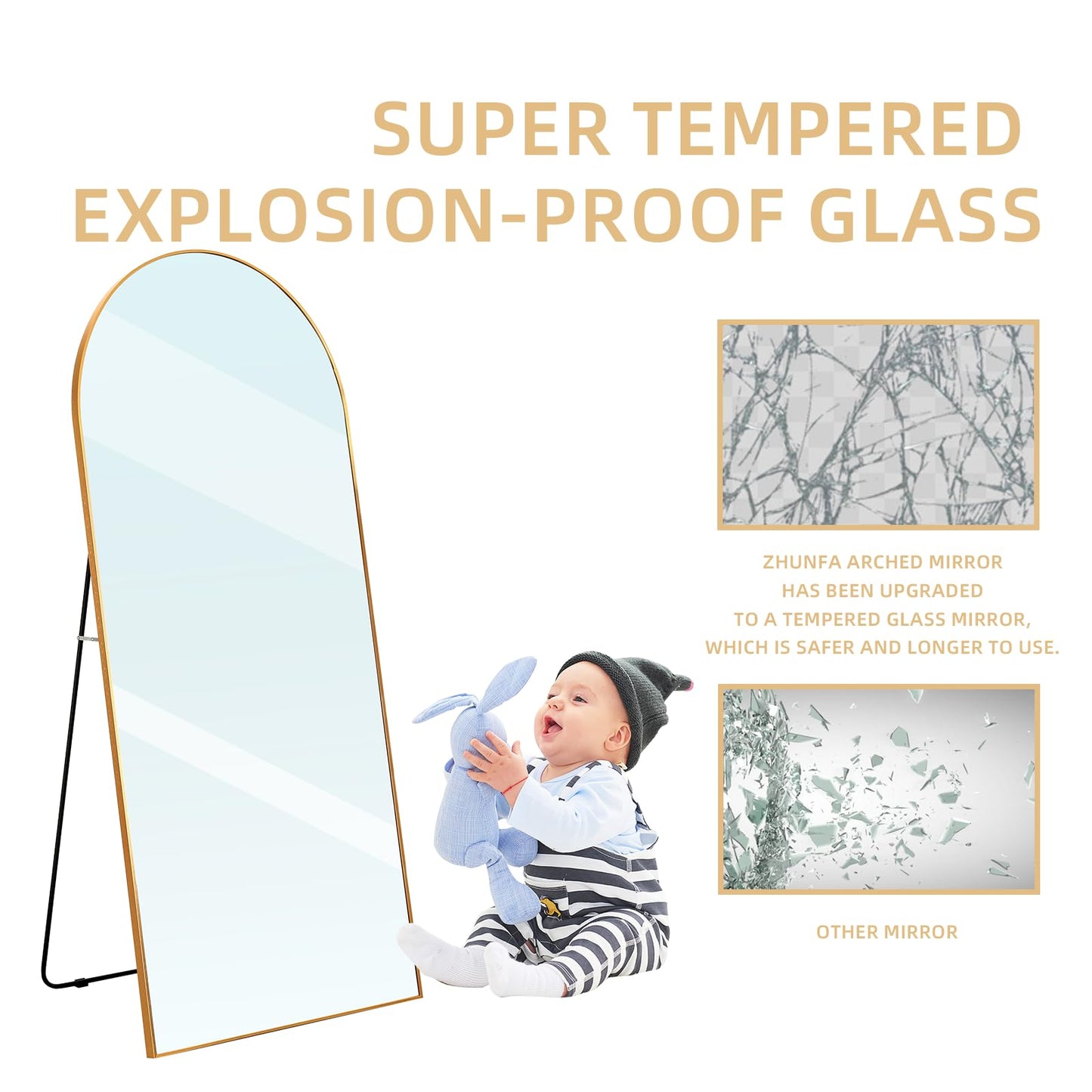 ZHUNFA Arched Full Length Mirror, 71x32 Oversized Floor Mirror with Stand