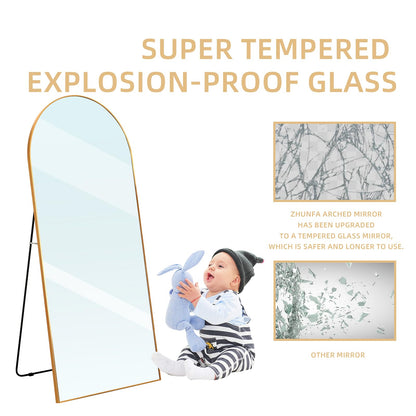 ZHUNFA Arched Full Length Mirror, 71x32 Oversized Floor Mirror with Stand