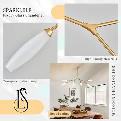 Sparklelf Modern 6-Light Chandelier Elegance Sputnik Chandeliers for Dining Room L50’’ Large Glass Chandelier Adjustable Branch Pendant Light Fixture for Living Room Kitchen Bedroom
