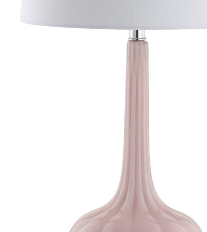 JONATHAN Y 28.5" Pink Glass Teardrop LED Table Lamp Set of 2 for Living Room Bedroom Nightstand, White Linen Shade Modern Transitional Bedside Desk Lamp JYL1079A-SET2