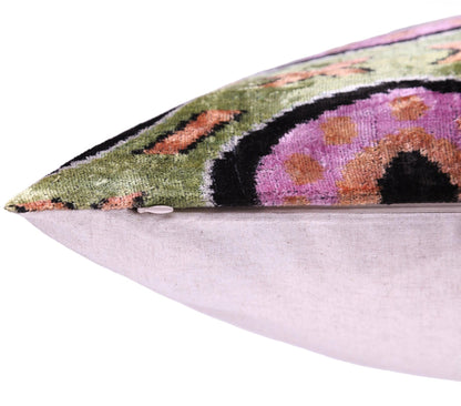 CANVELLO Green Lilac Black Geometric Silk Velvet Pillow – 16x16 Handmade