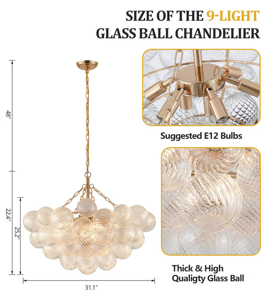 31" 9-Light Glass Bubble Chandelier