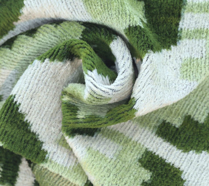 Canvello Handmade Velvet Lumbar Pillow Green and Cream Ikat Design with Premium Down Feather Insert (10"x15")