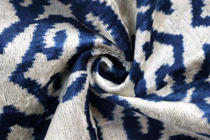 CANVELLO Handmade Navy Ikat Velvet Pillow – 16x24 Silk Accent Cushion