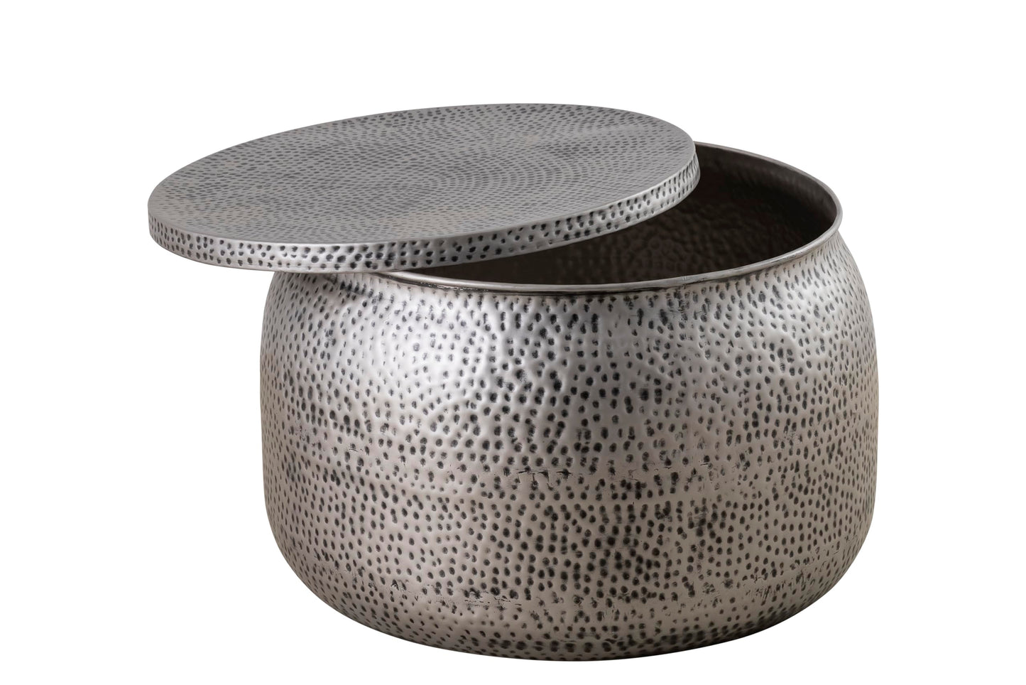 Albany Living Modern Round Aluminum Hammered Embossed Texturing, Metal Drum Coffee Table with Removable Lid for Storage,Fully Assembled, for the Living Room and Bedroom, Gray