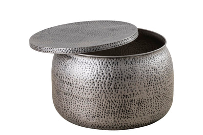 Albany Living Modern Round Aluminum Hammered Embossed Texturing, Metal Drum Coffee Table with Removable Lid for Storage,Fully Assembled, for the Living Room and Bedroom, Gray