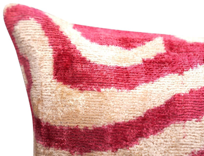 CANVELLO Luxury Velvet Throw Pillow - Handmade Decorative Cushion with Tiger Print Design - Pinkish Red & Beige, 16x16 Inch, Down Feather Insert, Soft & Plush, Boho Chic Accent Pillow for Sofa & Bed