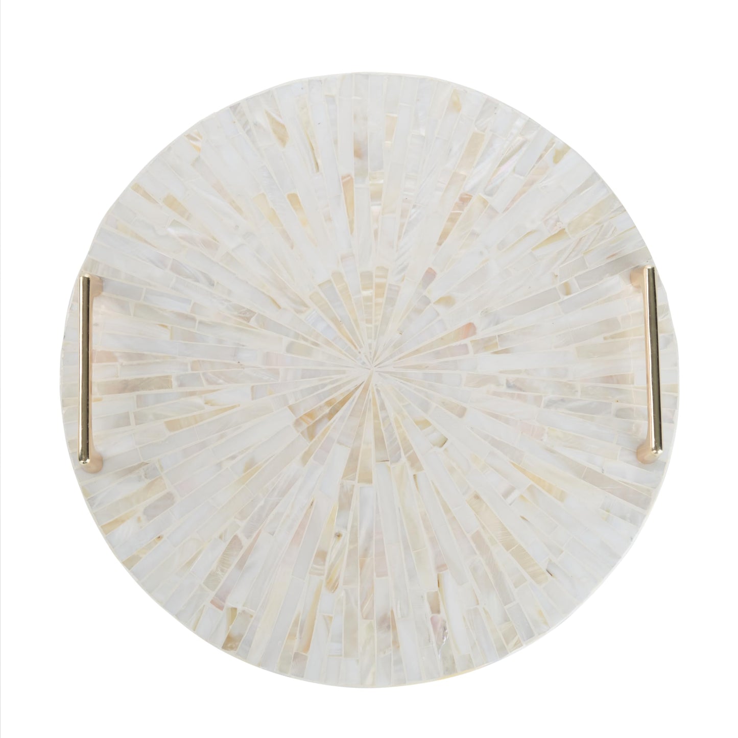 Mother of Pearl Decorative Tray with Gold Metal Handles