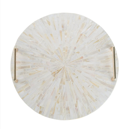 Mother of Pearl Decorative Tray with Gold Metal Handles