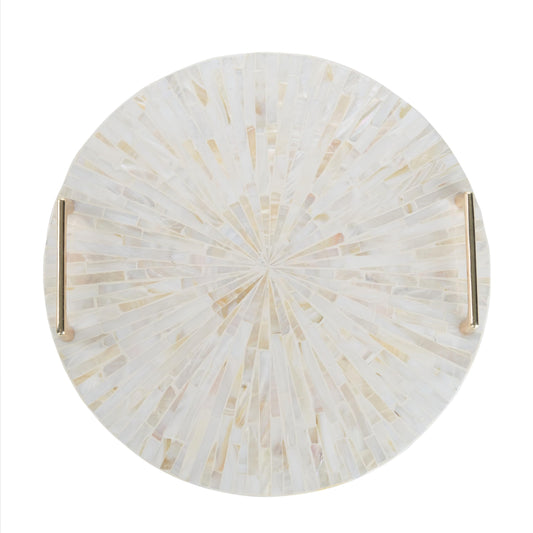 Mother of Pearl Decorative Tray with Gold Metal Handles