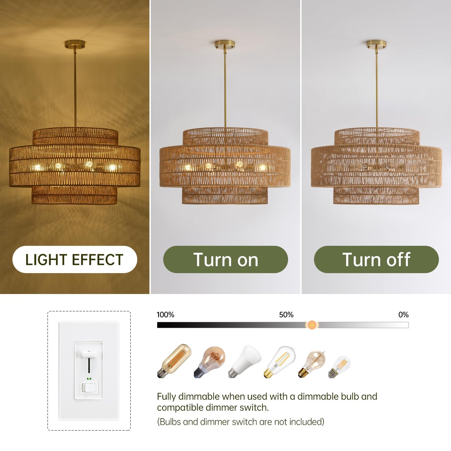 InterMaka 30” Boho Rattan Chandelier Light Fixture, 8-Light Large Hand Woven Pendant Light Fixture Farmhouse Rustic Chandeliers for Dining Room, Kitchen, Bedroom, Living Room, Hallway, Foyer