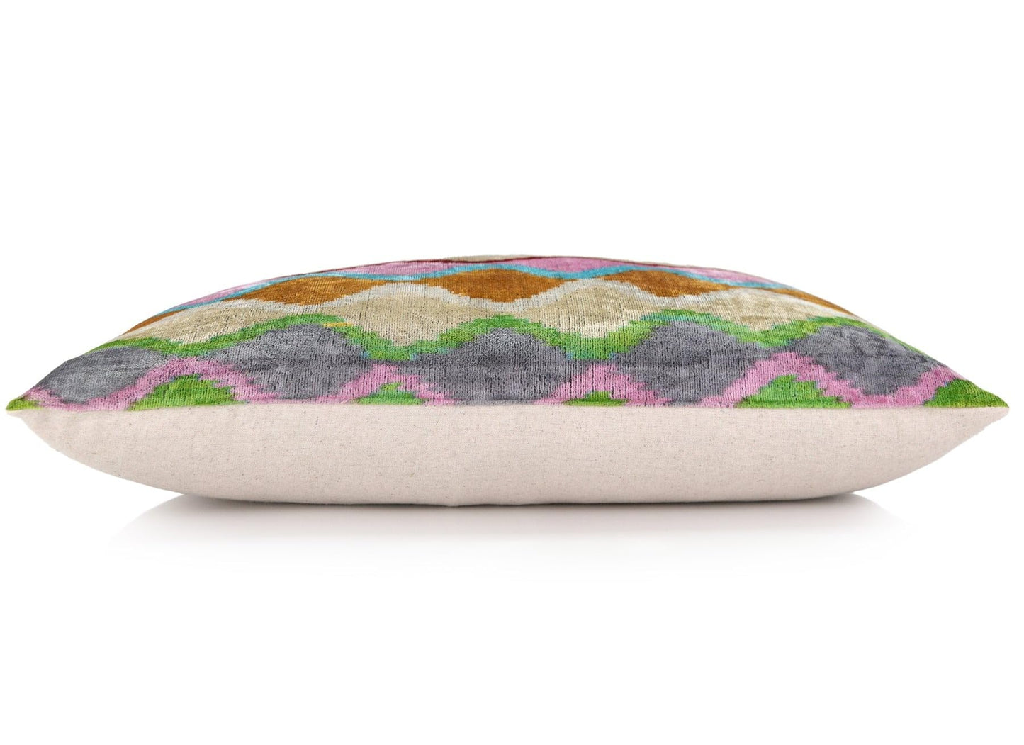 CANVELLO Handmade 16x16 Velvet Pillow – Multicolor Zigzag Ikat Pattern