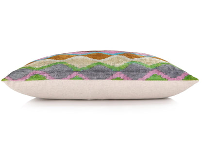 CANVELLO Handmade 16x16 Velvet Pillow – Multicolor Zigzag Ikat Pattern