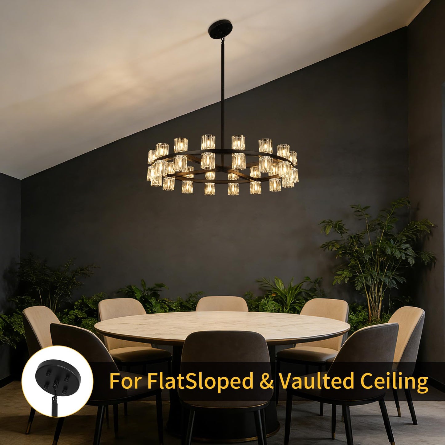 32-Lights Crystal Chandelier | Dia 33 Inch Round Chandeliers for Dining Room Over Table | Black Dining Room Light Fixture Apply to Living Room | Kitchen Island | Foyers | 32 X G4 bulbs (included)