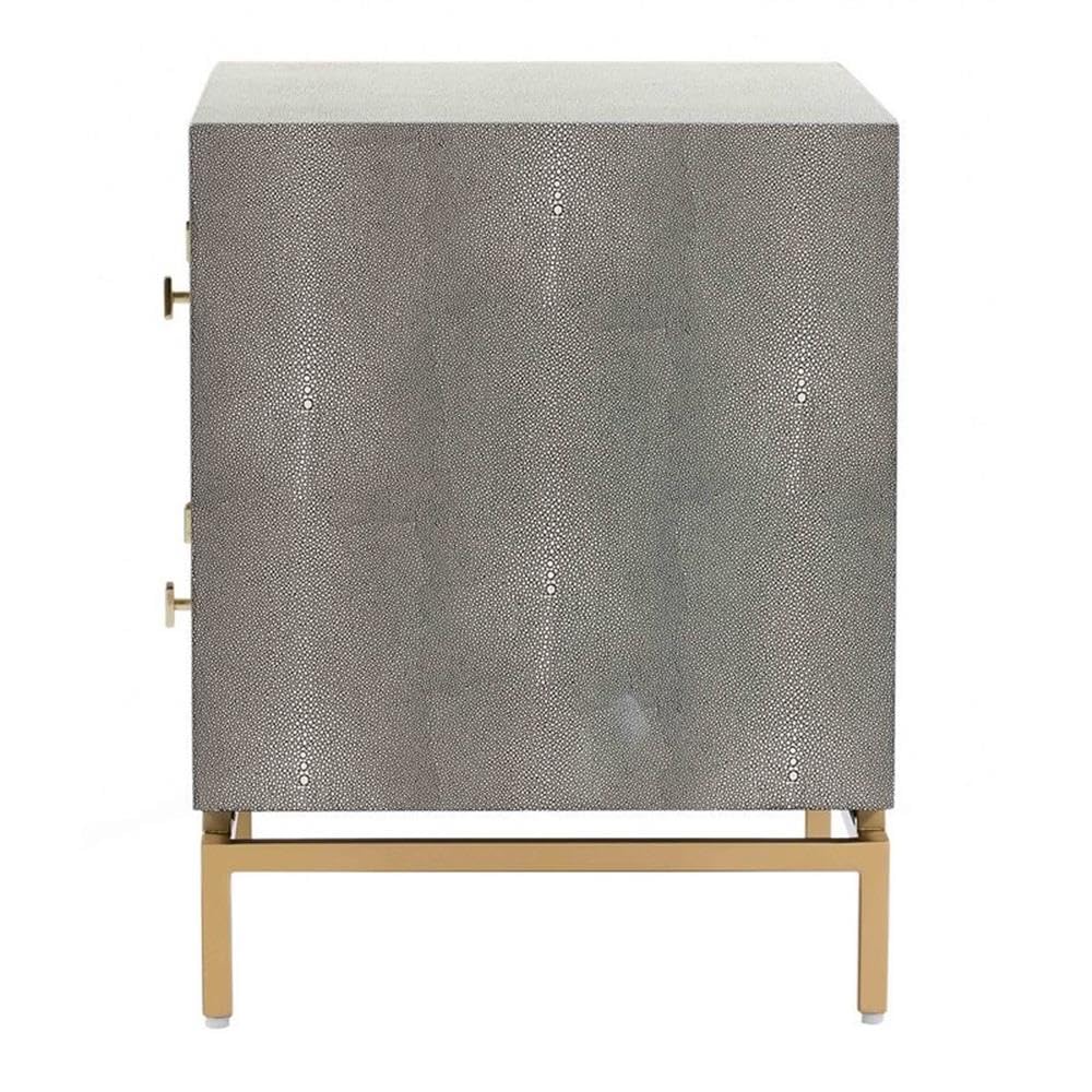 Faux Shagreen & Metal 2-Drawer Nightstand