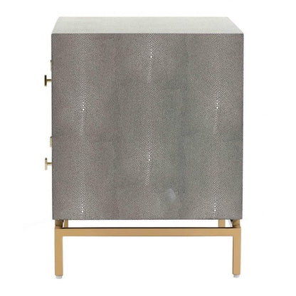 Faux Shagreen & Metal 2-Drawer Nightstand