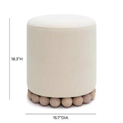 Round Upholstered Ottoman with Wood Base