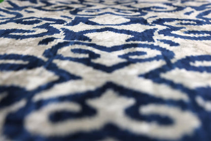 CANVELLO Handmade Navy Ikat Velvet Pillow – 16x24 Silk Accent Cushion